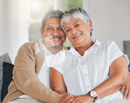 Image of Love grows through the ages. Portrait of a senior couple relaxing at home.