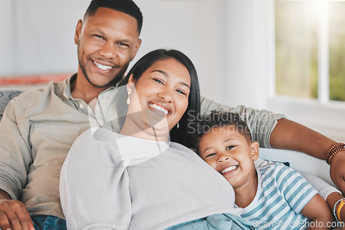 Image of To be with family is a lovely feeling. Portrait of a happy family relaxing together at home.