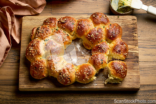 Image of freshly baked yeast dough bread buns