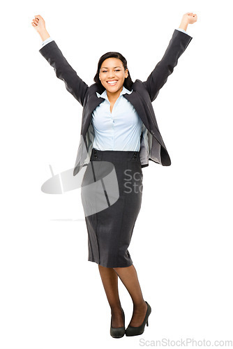 Image of Your life will never be better. a beautiful young businesswoman celebrating against a studio background.