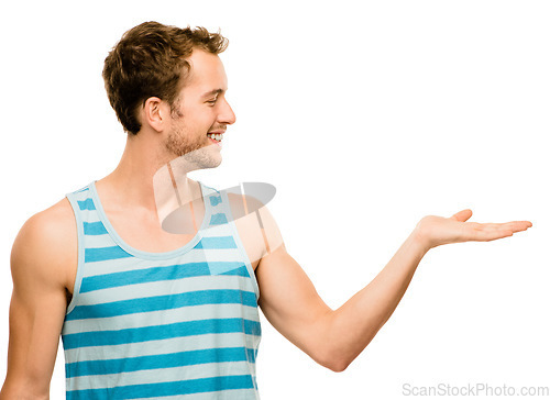 Image of Space for new possibilities. a young man gesturing against a studio background.