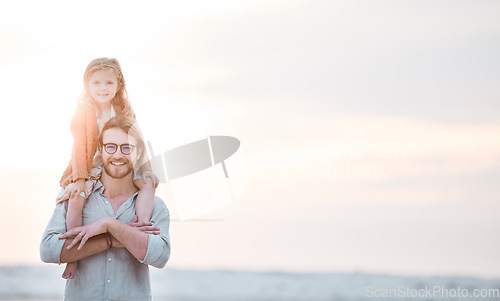 Image of Were here for much needed beach time. a man spending and his daughter spending time together at the beach.