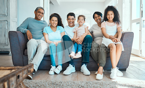 Image of Days spent together. a beautiful family bonding on the sofa at home.