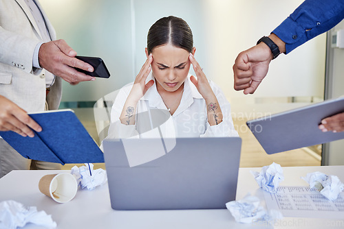 Image of This has to be a dream. a young businesswoman looking overwhelmed in a demanding work environment.