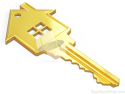 Image of House shaped key isolated on white