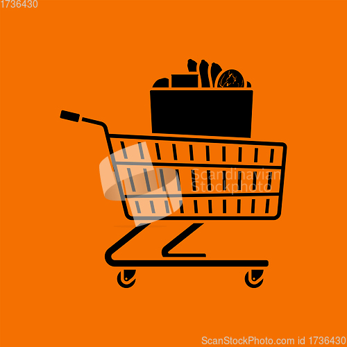 Image of Shopping Cart With Bag Of Food Icon