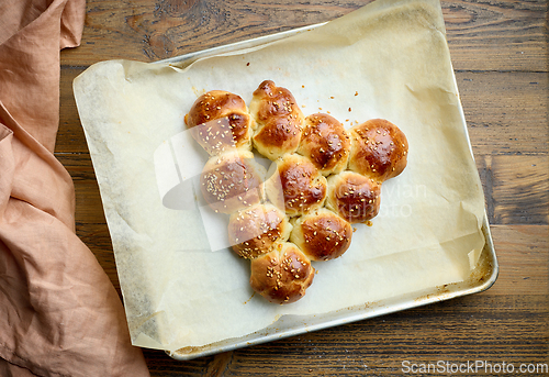 Image of freshly baked yeast dough bread buns