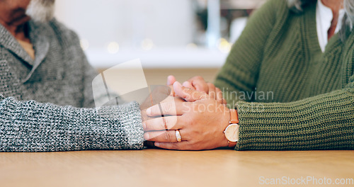 Image of Holding hands, couple and love in closeup for marriage, support and trust in relationship. Security, hope and care in unity, empathy and man or woman gratitude, home and bonding in commitment