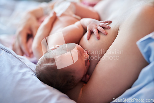 Image of Drink up my sweet princess. unrecognizable woman breastfeeding her newborn daughter in hospital.