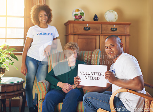 Image of Volunteers needed. volunteer workers at a retirement home.