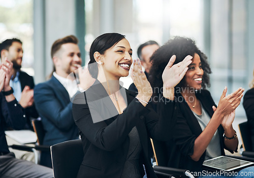 Image of Truly marvelous. a group of businesspeople applauding during a seminar in the conference room.