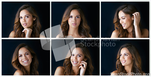 Image of Capture your beauty. Composite shot of a beautiful young woman posing against a black background.