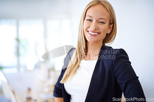 Image of Smiling with professional confidence. well dressed woman looking at the camera.