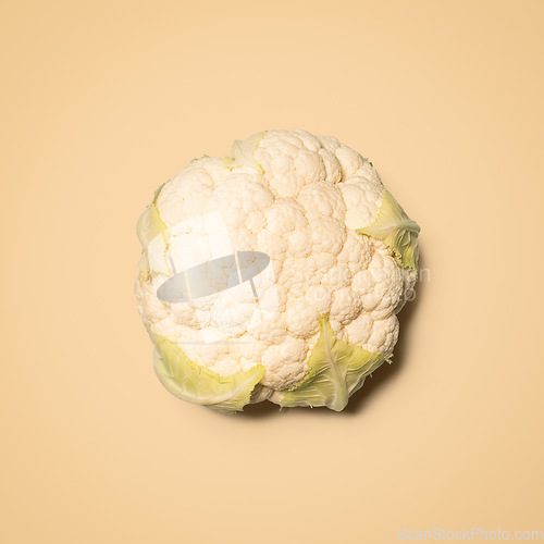 Image of White sauce makes this outstanding. a head of cauliflower against an empty studio background.