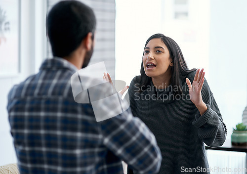 Image of Why are fighting Were on the same team. a young couple having an argument at home.