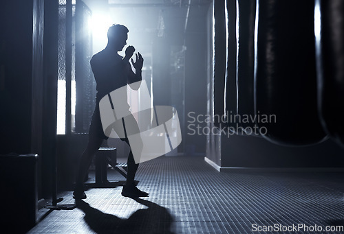 Image of A warrior never worries about his fear. a sporty young man kickboxing in a gym.