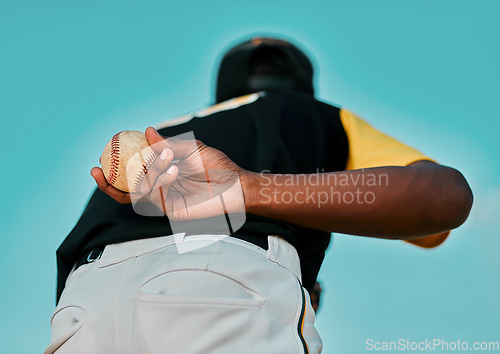 Image of I hope you have what it takes. Rearview shot of a baseball player holding the ball behind his back.