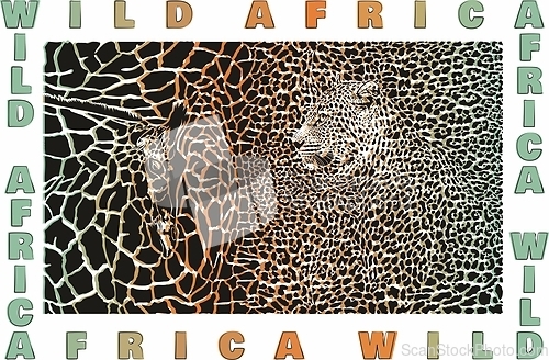 Image of Abstract stylized background with leopard and giraffe