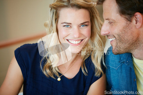 Image of Love and happiness. Portrait of a happy young couple relaxing together at home.