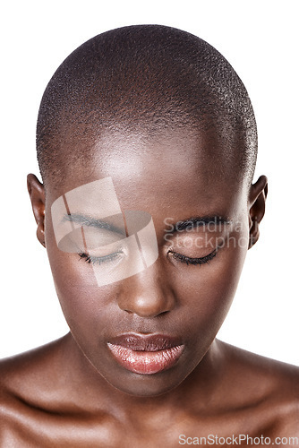 Image of She was an African gem. Studio shot of a beautiful young african woman with her eyes shut isolated on white.