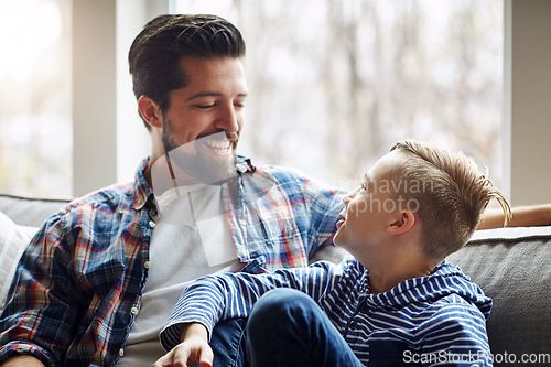 Image of The best part of my day is being with you. a father and his little son bonding together at home.