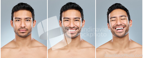 Image of If you not doing it already, create a skincare routine that works for you. Composite shot of a handsome young man posing against a grey background.