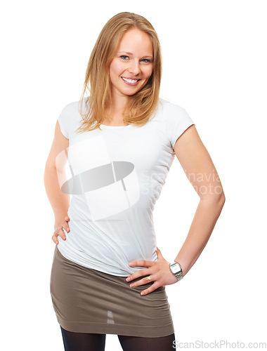 Image of Things are going to warm up with her around. Studio shot of an attractive young woman isolated on white.