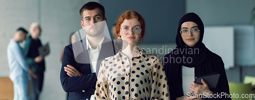 Image of Wide crop photo of young business entrepreneurs engages in a lively discussion within the office, exemplifying the spirit of teamwork, innovation, and ambition in pursuit of success.