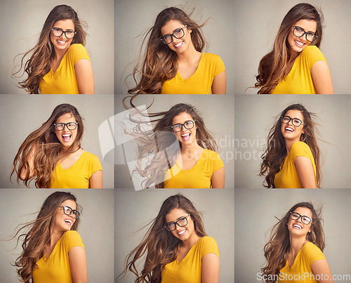 Image of If you have it, flaunt it. Composite shot of an attractive young woman posing against a grey background.