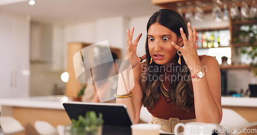 Image of Woman, angry and stress with laptop in coffee shop with remote work for copywriting, glitch and error. Computer, person and cafe with mistake, virus or 404 for freelance content creation on website