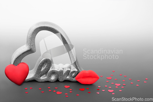 Image of Heart Shape Love Sign and Pouting Red Lips