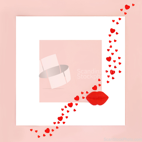 Image of Surreal Valentine Red Lips Blowing Kisses of Hearts  