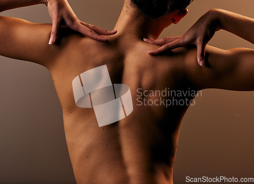 Image of Nude back, woman and beauty with skin, body care and cosmetics isolated on studio background. Sexy female model, sensual and dermatology with skincare, feminine and naked with hygiene and grooming