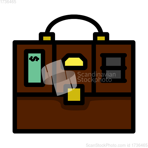 Image of Oil, Dollar And Gold Dividing Briefcase Concept Icon