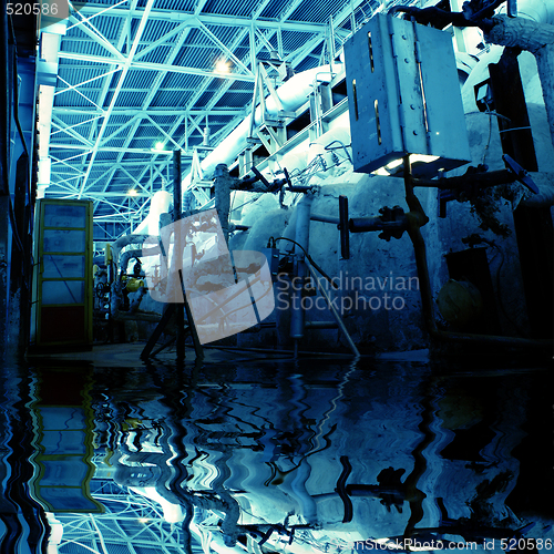 Image of plenty of pipelines at a industrial factory with reflection