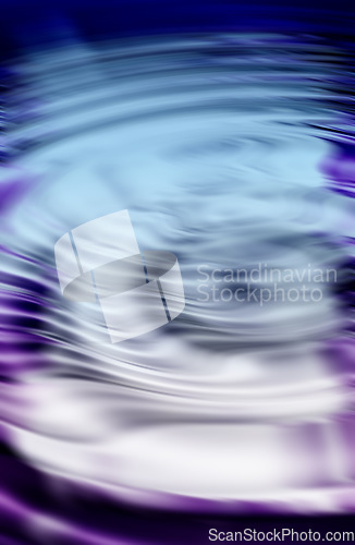 Image of CGI abstract ripple effect of liquid with purple reflection of wavy pattern and texture. Hypnotizing wallpaper background of fluid color spectrum. Psychedelic and cosmic art or esoteric surface.