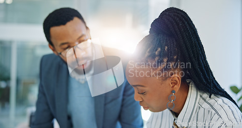 Image of Collaboration, training and a business team planning in the office while talking about ideas together. Teamwork, communication or coaching with a mentor and employee in the workplace for discussion