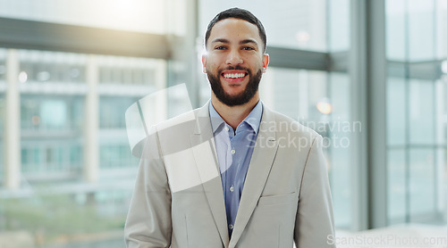 Image of Portrait, business man or smile in office for professional job, pride or confident in accounting agency in Saudi Arabia. Happy corporate employee, expert entrepreneur or accountant working in company