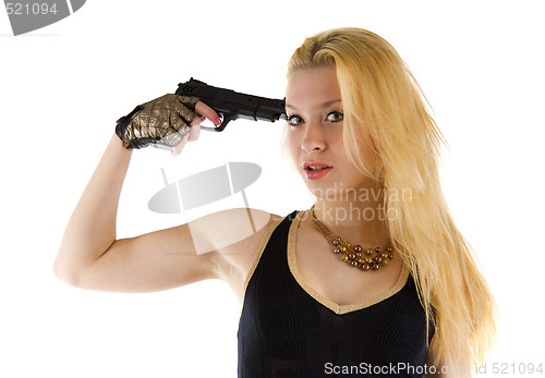 Image of Blonde  with pistol portrait