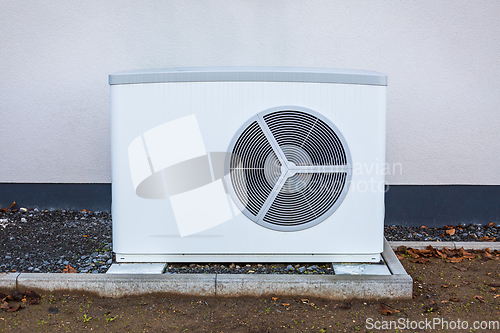 Image of Air source heat pump installed outside a house