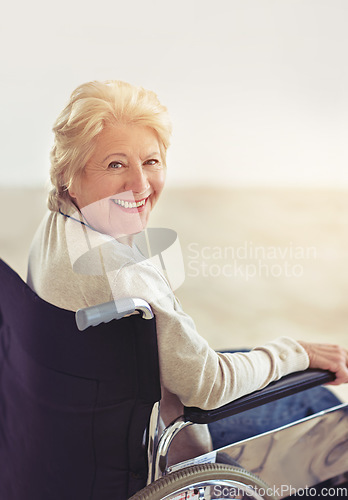 Image of Good health is a blessing. Cropped portrait of a senior woman in her wheelchair at home.