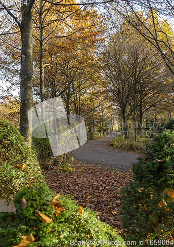 Image of idyllic cemetery at autumn time