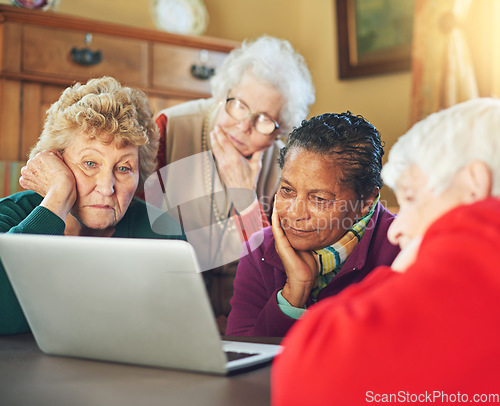 Image of Well how about that. a group of senior women using a laptop at a senior centre.