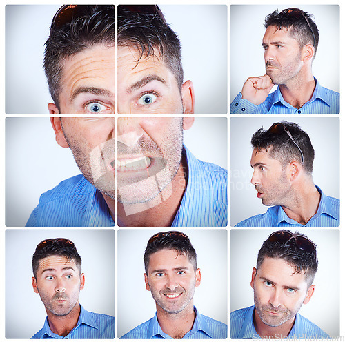 Image of I get emotional sometimes. Composite shot of the many expressions of people.