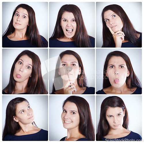 Image of My emotions get the better of me sometimes...Composite shot of a woman making various facial expressions.