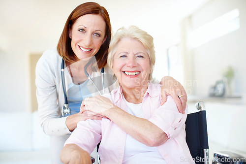 Image of Her motivation and care was a massive part of my recovery. Portrait of a mature nurse and her elderly patient sharing an affectionate moment together.