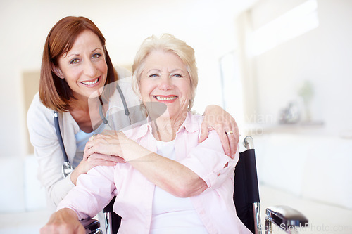 Image of They took this journey of recovery together - Senior Health. Portrait of a mature nurse and her elderly patient sharing an affectionate moment together - Copyspace.