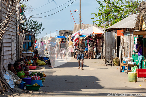 Image of Locals resting in the shade in front of their markets. Morondava, Madagascar