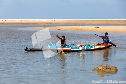 Image of Fishermen using sailboats to fish off the coast of Morondava in Madagascar
