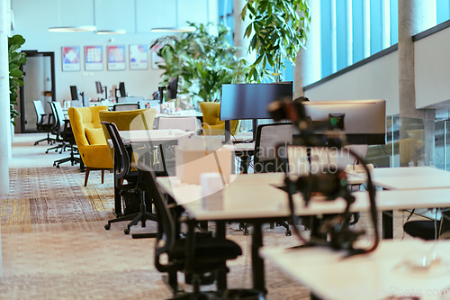 Image of Empty modern glass startup office the space exudes a sleek and innovative atmosphere, ready to be filled with the potential of entrepreneurial endeavors